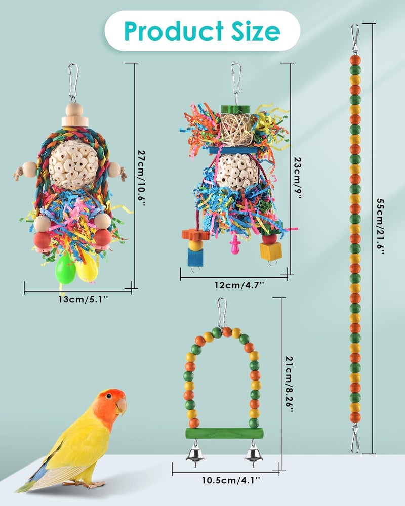 Bissap Conure Toys, 4 PCS Parrot Foraging Shredder Hanging Toys Sola Balls with Sand Hammer Perch Swing Climbing for Small Parrots Parakeets Conures Cockatiels Love Birds Cage Toy - Image 2